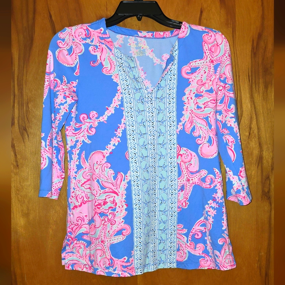 Lilly Pulitzer Blue and Pink Paisley Blouse